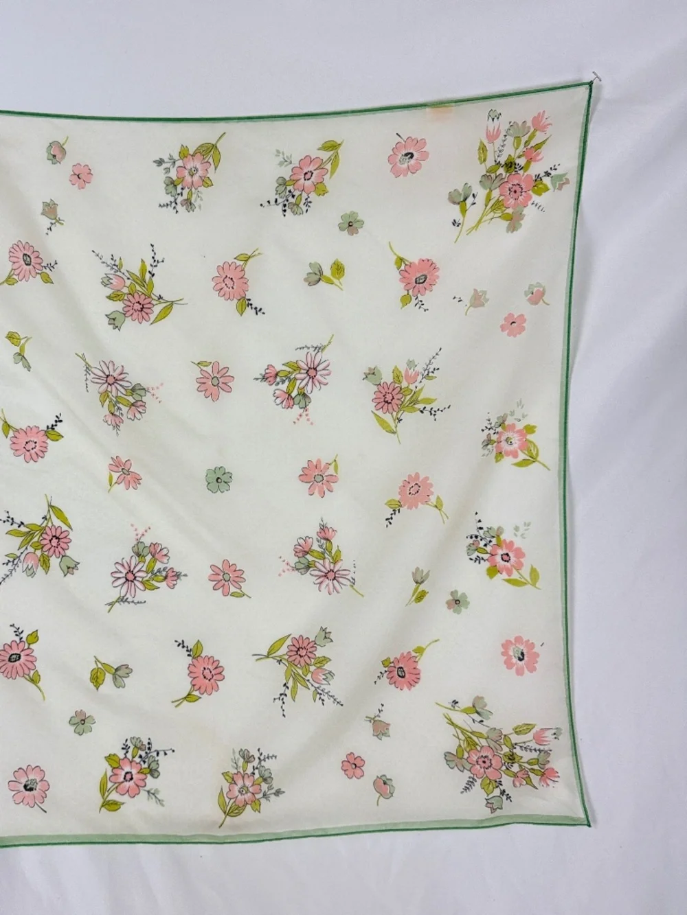 Vintage Glentex Nylon Chiffon Scarf 27in Square Peach Daisies on Off White Japan
